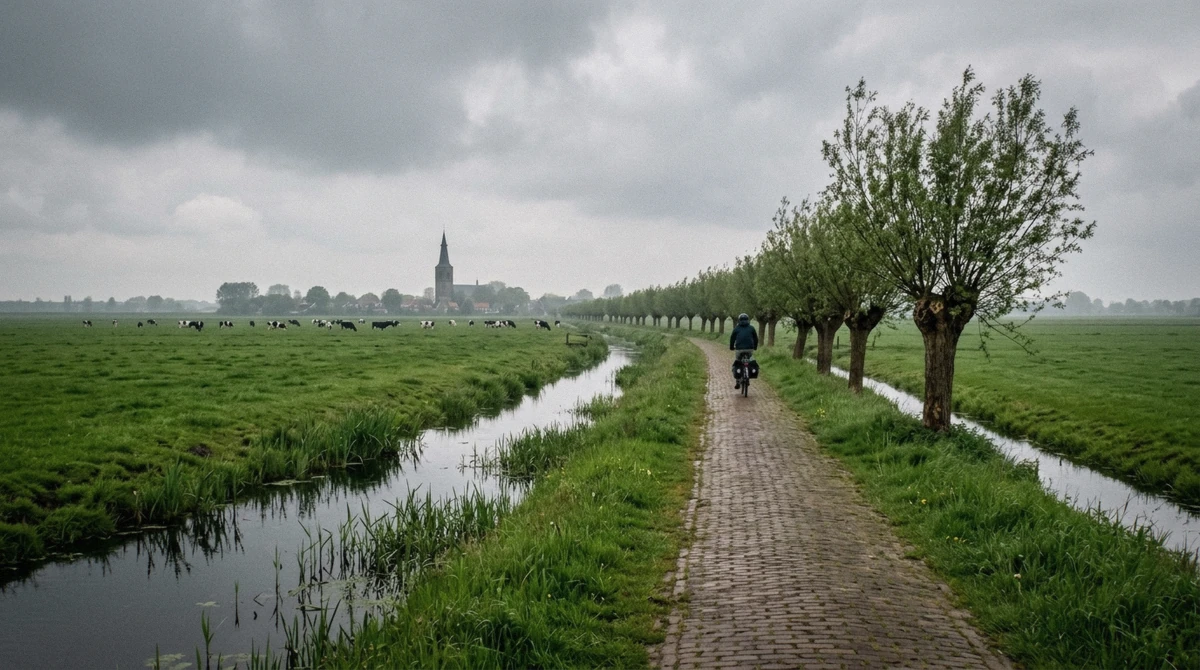 Flat polder landscape with canals and farmhouses in Waterland north of Amsterdam, the countryside half of the Amsterdam countryside bike tour